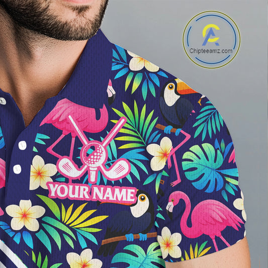 Mens Golf Polo Shirt Custom Tropical Golden Retriever Team Golf Tops For Men, Dog Lover Gift NHN0201