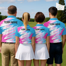 Load image into Gallery viewer, Womens Golf Polo Shirts Custom Blue And Pink Golf Shirt Personalized White Team Golf Shirts NHN0076
