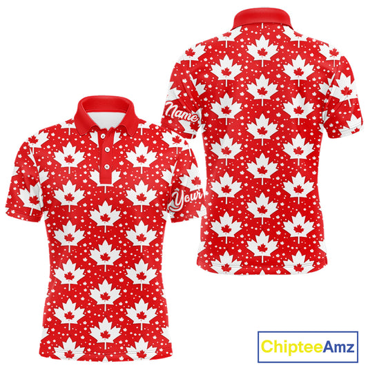 Red Maple Leaves Pattern Canadian Mens Golf Polo Shirts Custom Patriotic Golf Shirts For Men NHN0207