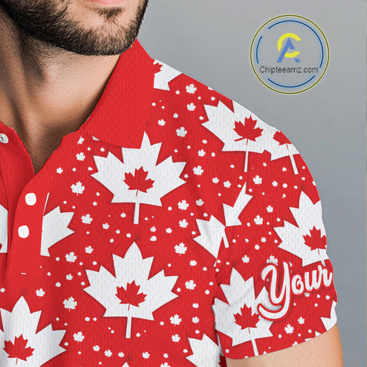 Red Maple Leaves Pattern Canadian Mens Golf Polo Shirts Custom Patriotic Golf Shirts For Men NHN0207