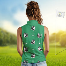 Load image into Gallery viewer, Womens Sleeveless Golf Polo Shirt Custom Funny Husky Green Pattern Team Ladies Golf Tops, Dog Lover Gift NHN0065