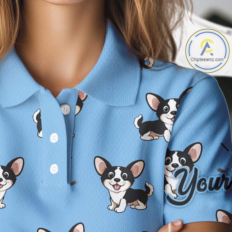Womens Golf Polo Shirt Custom Funny Chihuahua Pattern Team Ladies Golf Tops, Dog Lover Gift NHN0211