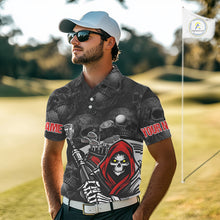 Load image into Gallery viewer, Funny Skull Mens Golf Polo Shirts Golf Ball Skull Pattern Custom Name Golf Apparel Personalized NHN0088