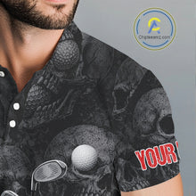 Load image into Gallery viewer, Funny Skull Mens Golf Polo Shirts Golf Ball Skull Pattern Custom Name Golf Apparel Personalized NHN0088