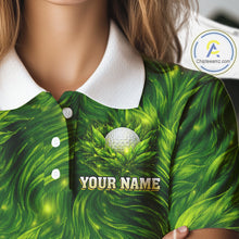 Load image into Gallery viewer, Green Womens Golf Polo Shirt Custom Leaf Pattern Golf Ball Personalized Team Golf Tops, Golf Gifts NHN0222