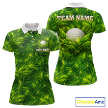 Load image into Gallery viewer, Green Womens Golf Polo Shirt Custom Leaf Pattern Golf Ball Personalized Team Golf Tops, Golf Gifts NHN0222