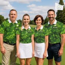 Load image into Gallery viewer, Green Womens Golf Polo Shirt Custom Leaf Pattern Golf Ball Personalized Team Golf Tops, Golf Gifts NHN0222