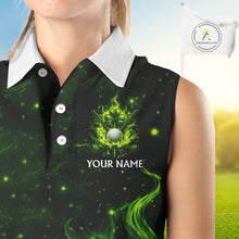 Load image into Gallery viewer, Womens Sleeveless Golf Polo Shirt Neon Green Flame Golf Ball Custom Clover St Patricks Day Golf Shirts NHN0223