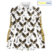 Load image into Gallery viewer, Golf Polo Shirts, Eagle Long Sleeve Golf Polo Shirt Custom Name White Golf Shirts For Women, Golf Gifts NHN0090