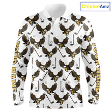 Load image into Gallery viewer, Golf Polo Shirts, Eagle Long Sleeve Golf Polo Shirt Custom Name White Golf Shirts For Men, Golf Gifts NHN0090