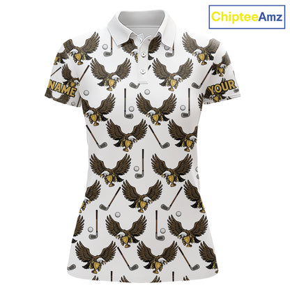 Golf Polo Shirts, Eagle Womens Golf Polo Shirts Custom Name White Golf Shirts For Ladies, Golf Gifts NHN0090