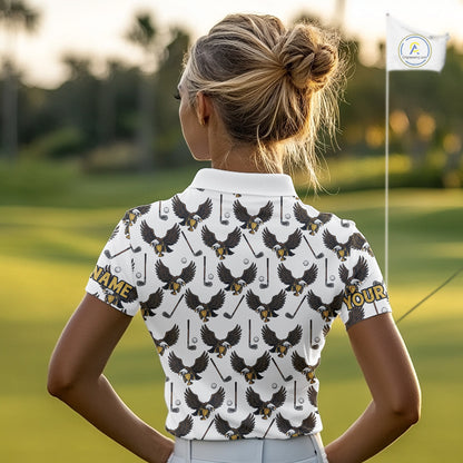 Golf Polo Shirts, Eagle Womens Golf Polo Shirts Custom Name White Golf Shirts For Ladies, Golf Gifts NHN0090