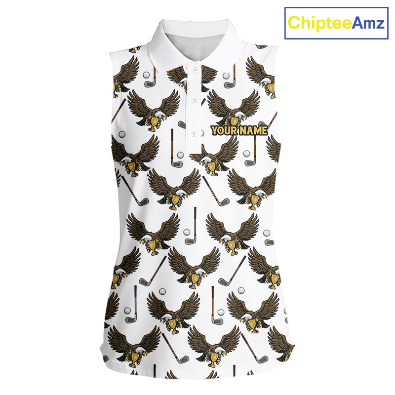 Golf Polo Shirts, Eagle Womens Sleeveless Golf Polo Shirt Custom Name White Golf Shirts For Women, Golf Gifts NHN0090