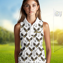 Load image into Gallery viewer, Golf Polo Shirts, Eagle Womens Sleeveless Golf Polo Shirt Custom Name White Golf Shirts For Women, Golf Gifts NHN0090