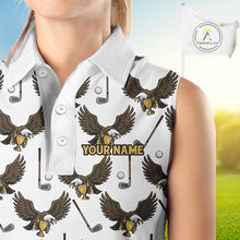 Load image into Gallery viewer, Golf Polo Shirts, Eagle Womens Sleeveless Golf Polo Shirt Custom Name White Golf Shirts For Women, Golf Gifts NHN0090