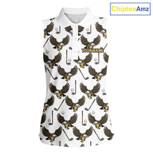 Load image into Gallery viewer, Golf Polo Shirts, Eagle Womens Sleeveless Golf Polo Shirt Custom Name White Golf Shirts For Women, Golf Gifts NHN0090