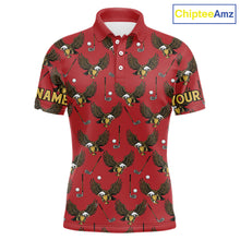 Load image into Gallery viewer, Golf Polo Shirts, Eagle Mens Golf Polo Shirts Custom Name Red Golf Shirts For Men, Golf Gifts NHN0091