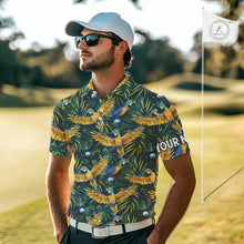 Load image into Gallery viewer, Mens Golf Polo Shirt Custom Colorful Parrots And Floral Tropical Pattern Team Golf Shirts, Golf Gift NHN0092