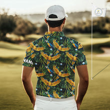 Load image into Gallery viewer, Mens Golf Polo Shirt Custom Colorful Parrots And Floral Tropical Pattern Team Golf Shirts, Golf Gift NHN0092
