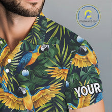 Load image into Gallery viewer, Mens Golf Polo Shirt Custom Colorful Parrots And Floral Tropical Pattern Team Golf Shirts, Golf Gift NHN0092