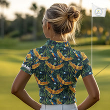 Load image into Gallery viewer, Womens Golf Polo Shirt Custom Colorful Parrots And Floral Tropical Pattern Team Golf Shirts, Golf Gift NHN0092