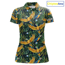 Load image into Gallery viewer, Womens Golf Polo Shirt Custom Colorful Parrots And Floral Tropical Pattern Team Golf Shirts, Golf Gift NHN0092