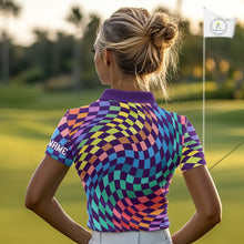 Load image into Gallery viewer, Womens Golf Polo Shirt Custom Checkerboard Argyle Pattern Golf Shirts For Ladies, Golf Gifts NHN0123