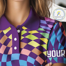 Load image into Gallery viewer, Womens Golf Polo Shirt Custom Checkerboard Argyle Pattern Golf Shirts For Ladies, Golf Gifts NHN0123