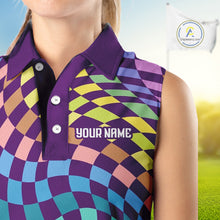Load image into Gallery viewer, Womens Sleeveless Golf Polo Shirt Custom Checkerboard Argyle Pattern Golf Shirts For Ladies NHN0123