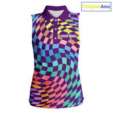 Load image into Gallery viewer, Womens Sleeveless Golf Polo Shirt Custom Checkerboard Argyle Pattern Golf Shirts For Ladies NHN0123