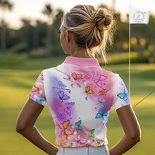 Load image into Gallery viewer, Butterfly Womens Golf Polo Shirt Custom Name Floral Colorful Watercolor Golf Shirts, Golf Gifts NHN0126