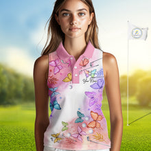 Load image into Gallery viewer, Butterfly Womens Sleeveless Golf Polo Shirt Custom Name Floral Colorful Watercolor Golf Shirts, Golf Gifts NHN0126