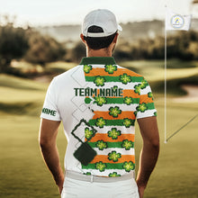 Load image into Gallery viewer, Mens Golf Polos Shirts Custom Green Clover St Patricks Day Pattern Ireland Flag Golf Top Shirt NHN0139