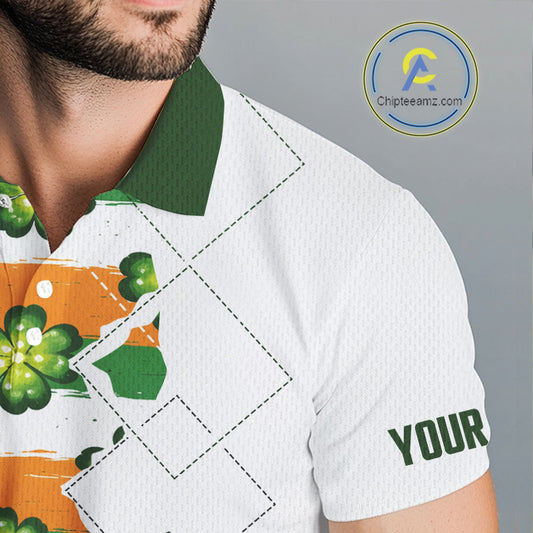 Mens Golf Polos Shirts Custom Green Clover St Patricks Day Pattern Ireland Flag Golf Top Shirt NHN0139