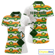 Load image into Gallery viewer, Womens Golf Polos Shirts Custom Green Clover St Patricks Day Pattern Ireland Flag Golf Top Shirt NHN0139