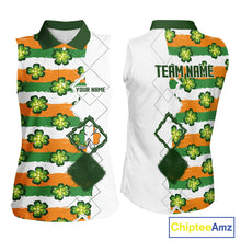 Load image into Gallery viewer, Womens Sleeveless Golf Polo Shirt Custom Green Clover St Patricks Day Pattern Ireland Flag Golf Top NHN0139