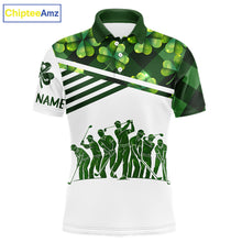 Load image into Gallery viewer, Mens Golf Polos Shirts Custom Green Clover St Patricks Day Plaid Pattern Golf Tops NHN0143