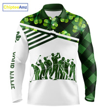 Load image into Gallery viewer, Long Sleeve Golf Polo Shirt Custom Green Clover St Patricks Day Plaid Pattern Golf Tops NHN0143