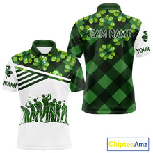 Load image into Gallery viewer, Mens Golf Polos Shirts Custom Green Clover St Patricks Day Plaid Pattern Golf Tops NHN0143