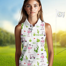 Load image into Gallery viewer, Flamingo Cactus Desert Pattern Womens Sleeveless Golf Polo Shirt Custom Cactus Golf Shirt NHN0150