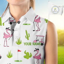 Load image into Gallery viewer, Flamingo Cactus Desert Pattern Womens Sleeveless Golf Polo Shirt Custom Cactus Golf Shirt NHN0150