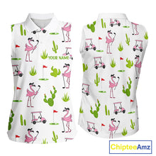 Load image into Gallery viewer, Flamingo Cactus Desert Pattern Womens Sleeveless Golf Polo Shirt Custom Cactus Golf Shirt NHN0150