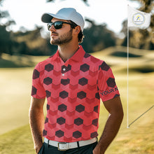 Load image into Gallery viewer, Plaid Mens Golf Polo Shirt Custom Abstract Red Hexagon Pattern Golf Shirts For Men NHN0156