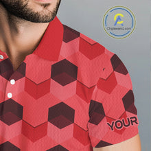 Load image into Gallery viewer, Plaid Mens Golf Polo Shirt Custom Abstract Red Hexagon Pattern Golf Shirts For Men NHN0156