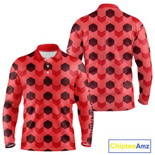 Load image into Gallery viewer, Plaid Long Sleeve Golf Polo Shirt Custom Abstract Red Hexagon Pattern Golf Shirts For Men NHN0156