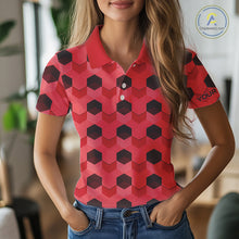 Load image into Gallery viewer, Plaid Womens Golf Polo Shirt Custom Abstract Red Hexagon Pattern Golf Shirts For Ladies NHN0156