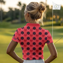 Load image into Gallery viewer, Plaid Womens Golf Polo Shirt Custom Abstract Red Hexagon Pattern Golf Shirts For Ladies NHN0156