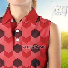 Load image into Gallery viewer, Plaid Womens Sleeveless Golf Polo Shirt Custom Abstract Red Hexagon Pattern Golf Shirts NHN0156