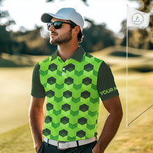 Load image into Gallery viewer, Plaid Mens Golf Polo Shirt Custom Abstract Green Hexagon Pattern Golf Shirts For Men NHN0156