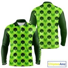 Load image into Gallery viewer, Plaid Long Sleeve Golf Polo Shirt Custom Abstract Green Hexagon Pattern Golf Shirts For Men NHN0156
